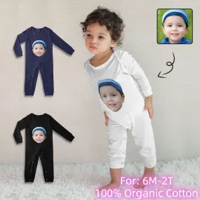 #For 6M-2T-Custom Face Baby Long Sleeve Rompers 100% Organic Cotton Jumpsuit One-piece Coverall and Layette Set