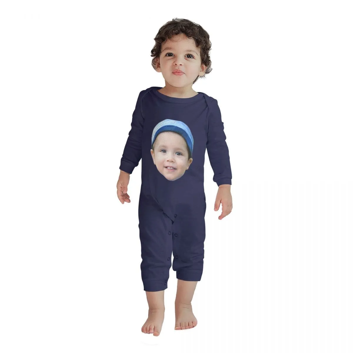 #For 6M-2T-Custom Face Baby Long Sleeve Rompers 100% Organic Cotton Jumpsuit One-piece Coverall and Layette Set