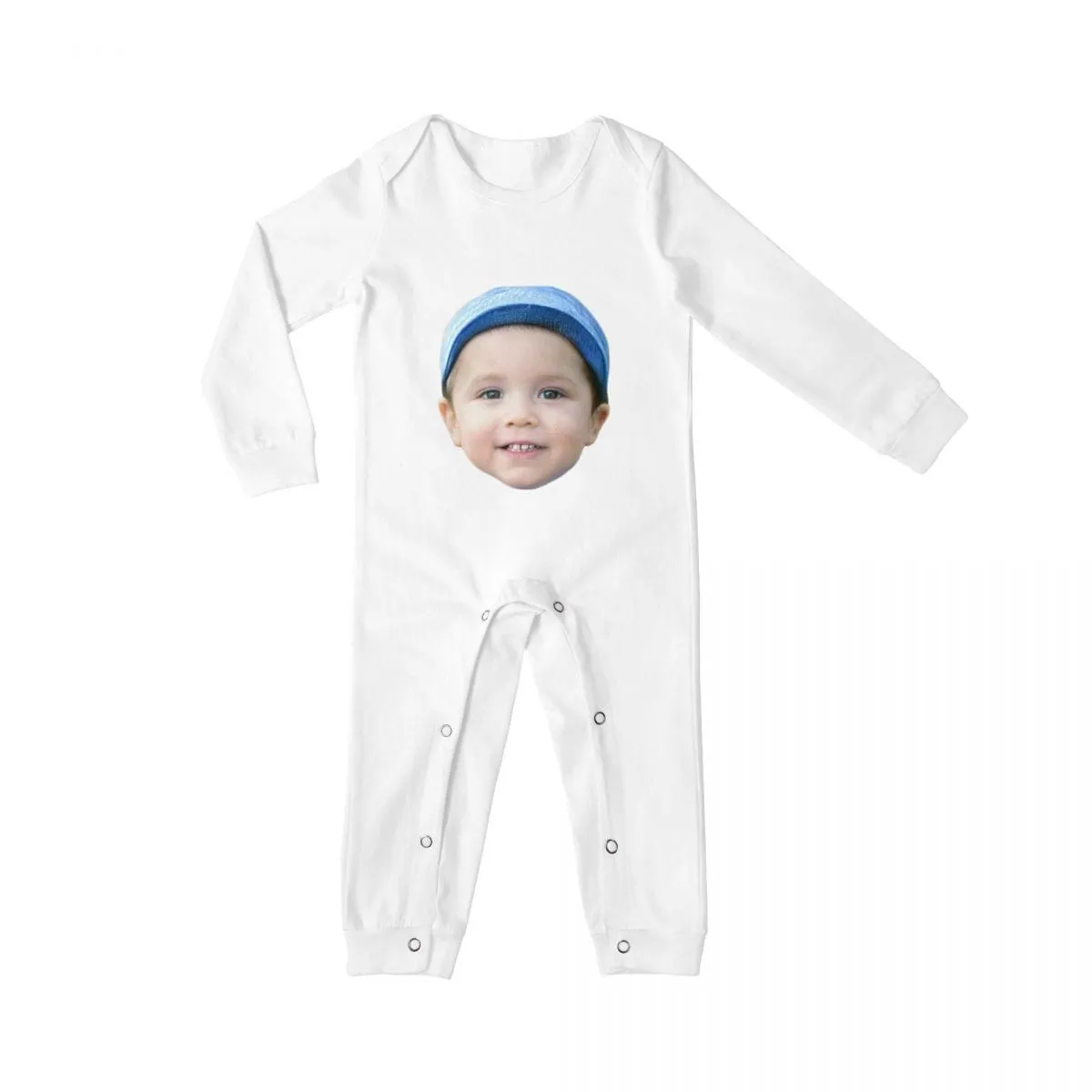 #For 6M-2T-Custom Face Baby Long Sleeve Rompers 100% Organic Cotton Jumpsuit One-piece Coverall and Layette Set