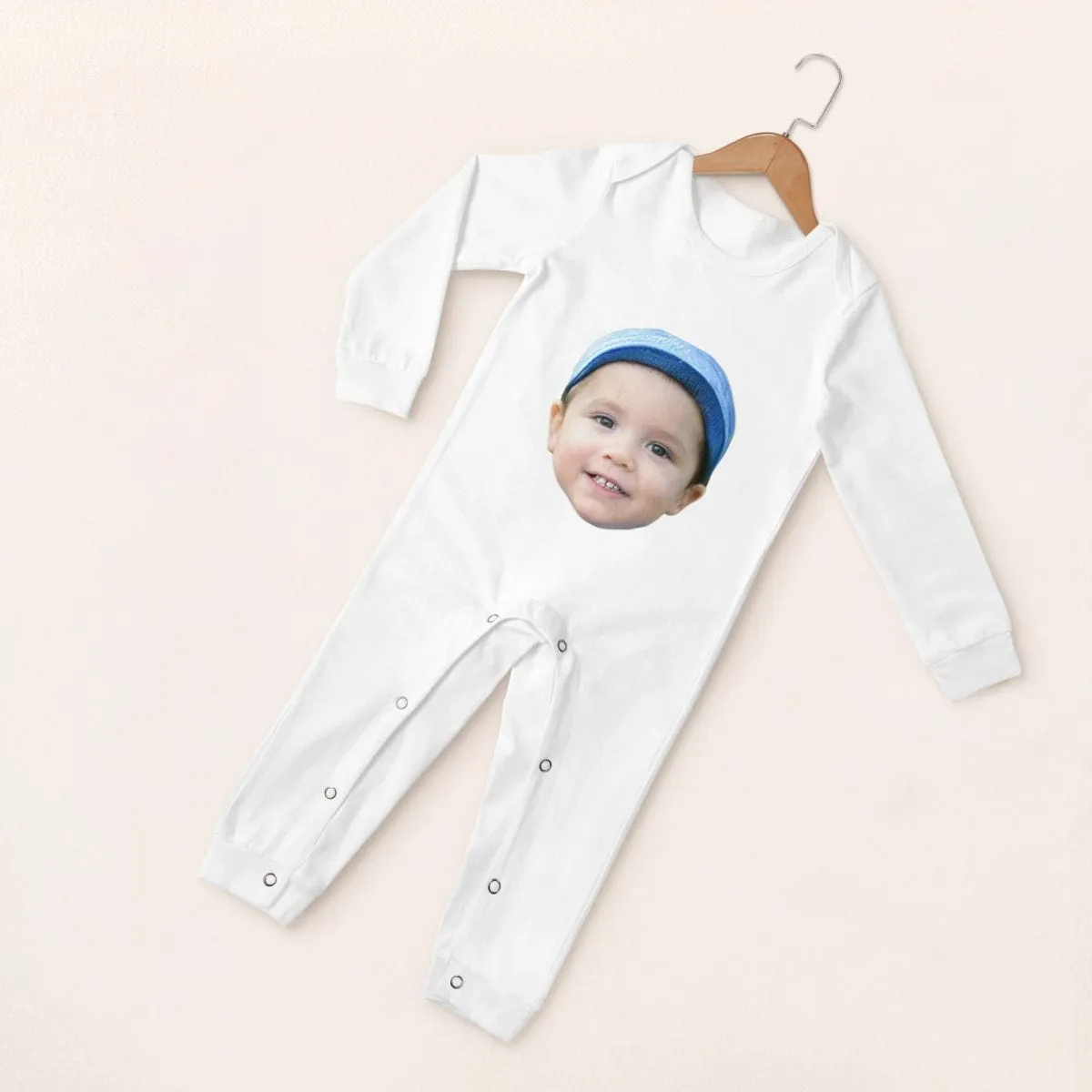 #For 6M-2T-Custom Face Baby Long Sleeve Rompers 100% Organic Cotton Jumpsuit One-piece Coverall and Layette Set