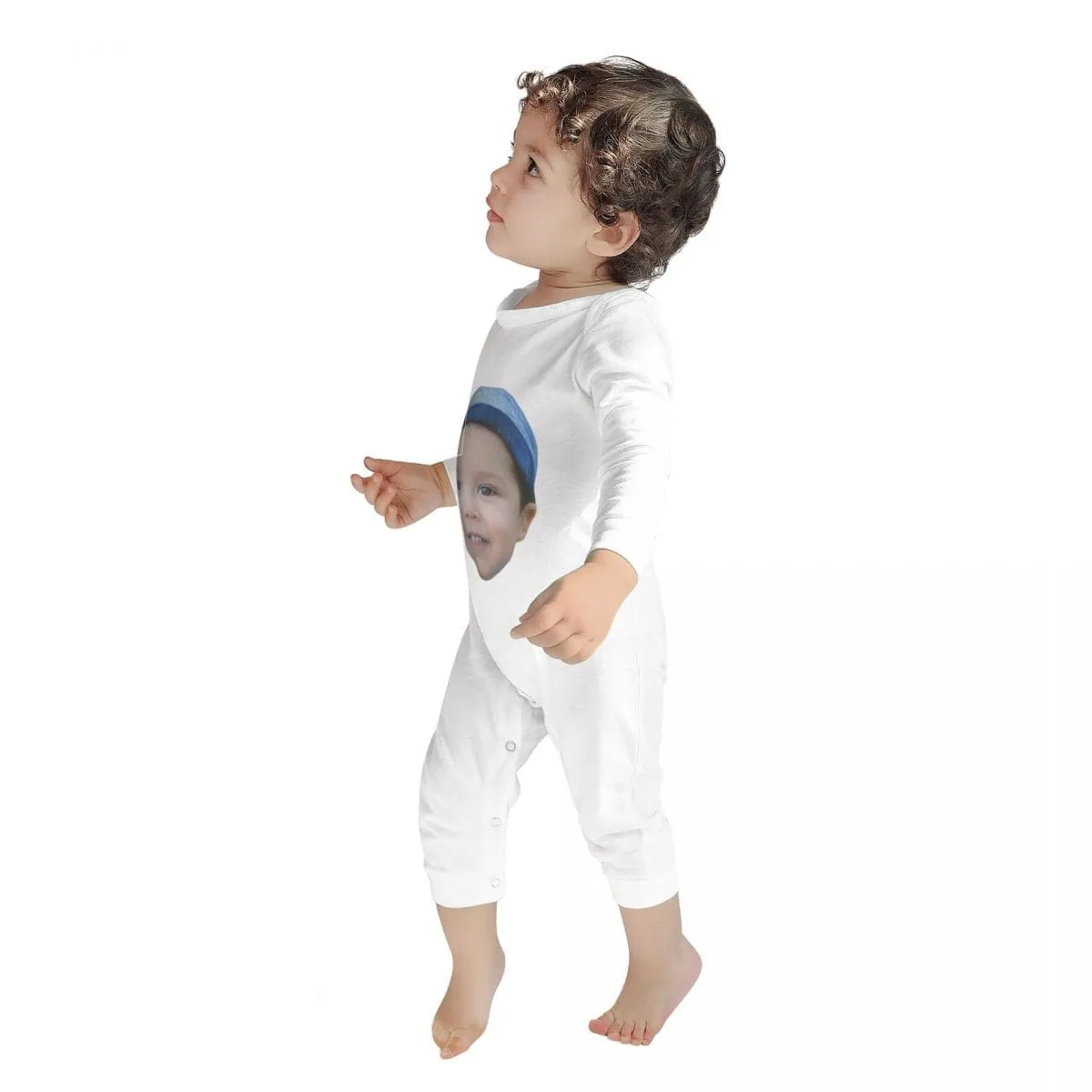 #For 6M-2T-Custom Face Baby Long Sleeve Rompers 100% Organic Cotton Jumpsuit One-piece Coverall and Layette Set