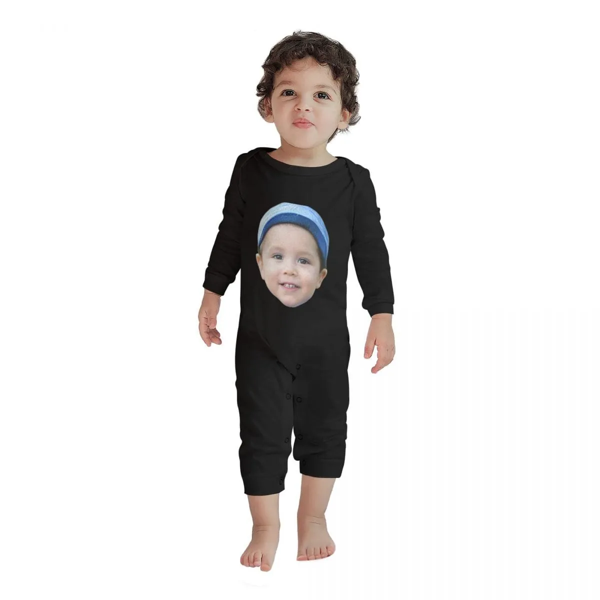 #For 6M-2T-Custom Face Baby Long Sleeve Rompers 100% Organic Cotton Jumpsuit One-piece Coverall and Layette Set