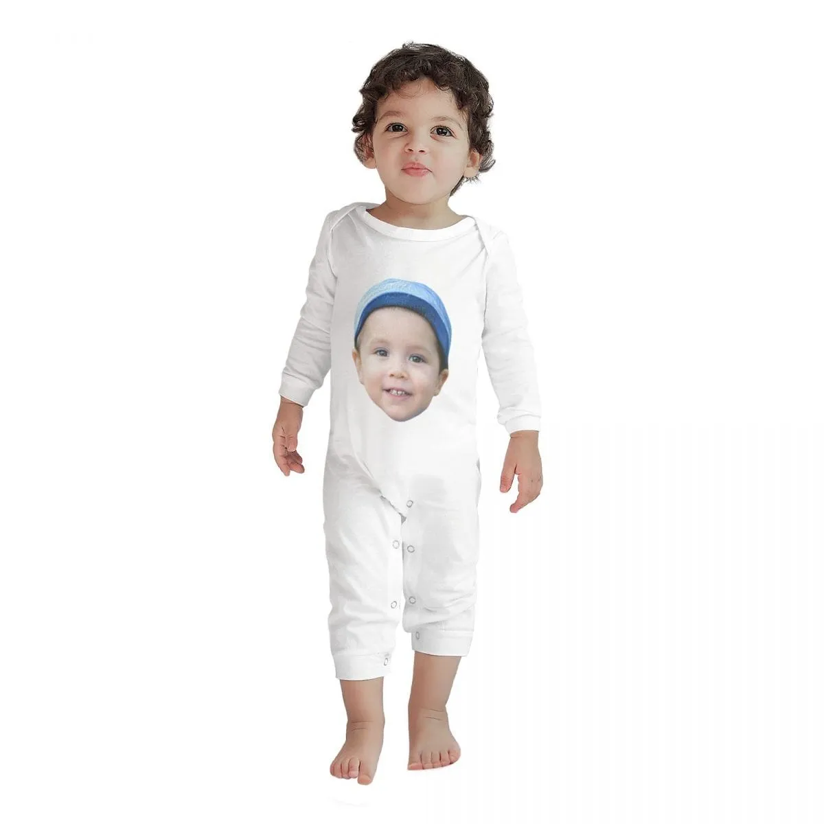 #For 6M-2T-Custom Face Baby Long Sleeve Rompers 100% Organic Cotton Jumpsuit One-piece Coverall and Layette Set