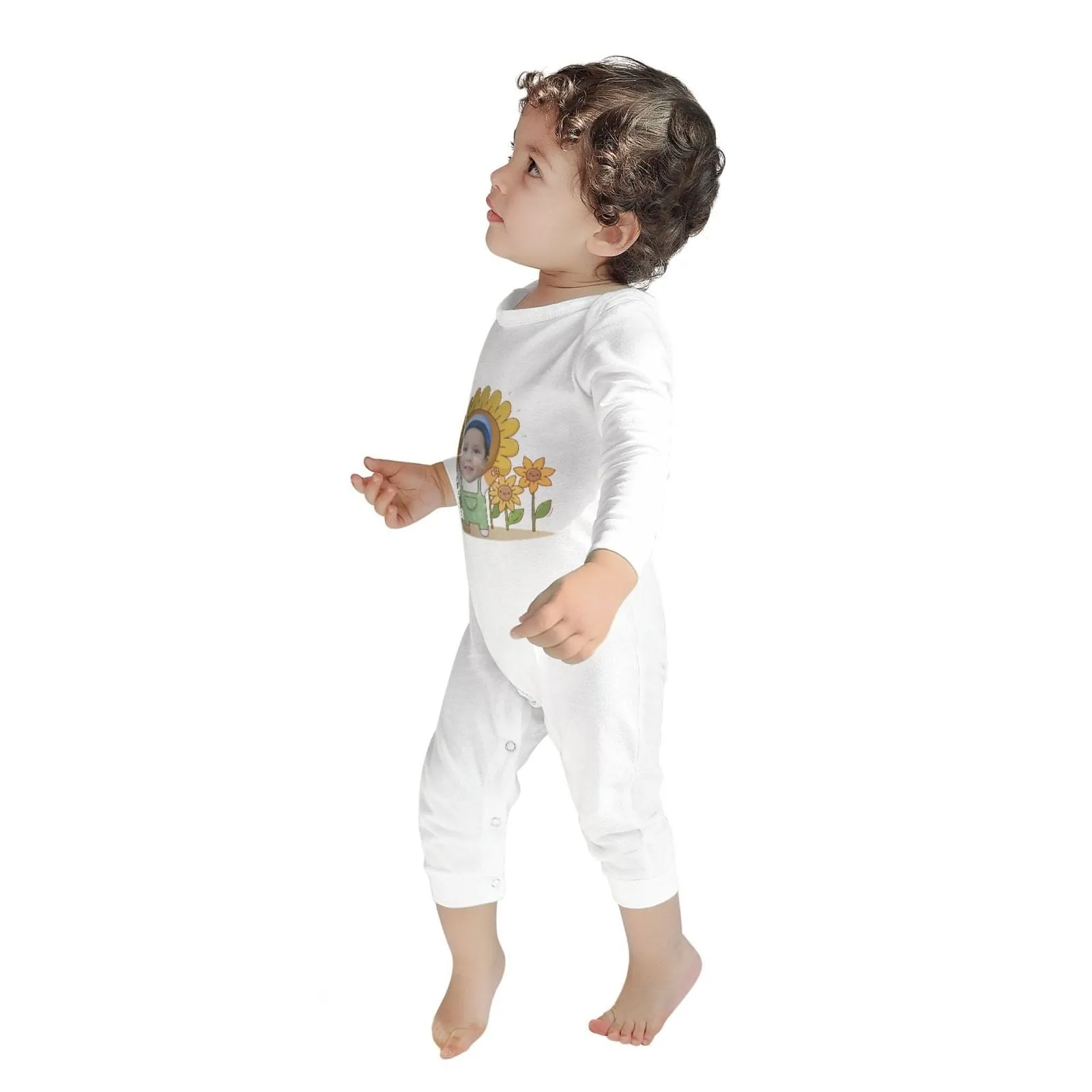 #For 6M-2T-Custom Face Sunflower Baby Long Sleeve Rompers 100% Organic Cotton Jumpsuit One-piece Coverall and Layette Set