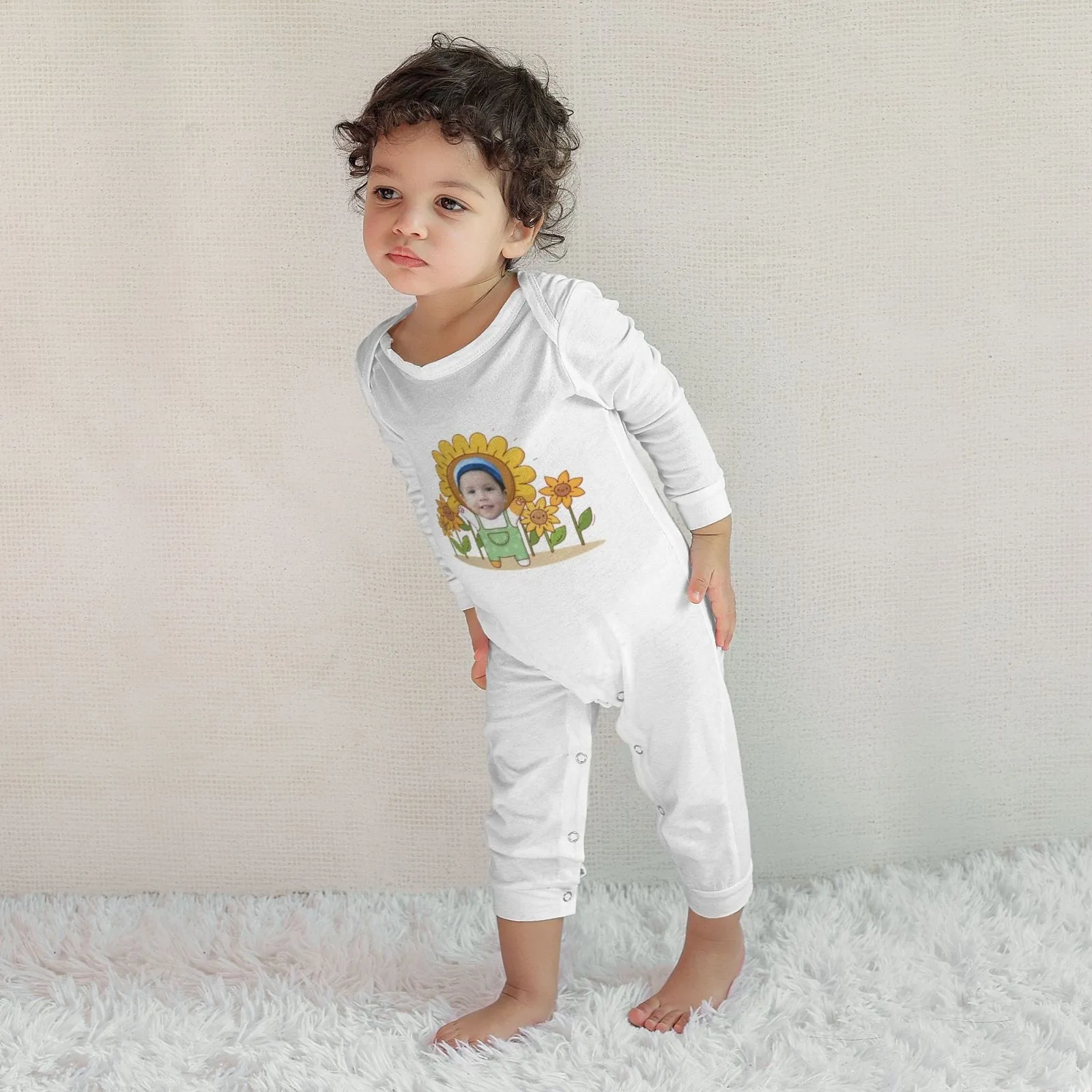 #For 6M-2T-Custom Face Sunflower Baby Long Sleeve Rompers 100% Organic Cotton Jumpsuit One-piece Coverall and Layette Set