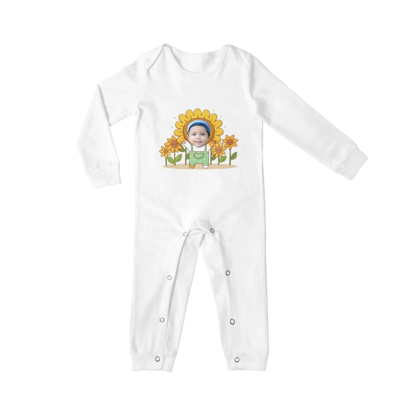 #For 6M-2T-Custom Face Sunflower Baby Long Sleeve Rompers 100% Organic Cotton Jumpsuit One-piece Coverall and Layette Set