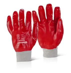 Fully Coated PVC Knit Wrist Safety Work Rubber Glove Red (Pack Of 60 pairs) PVCFCKWNR