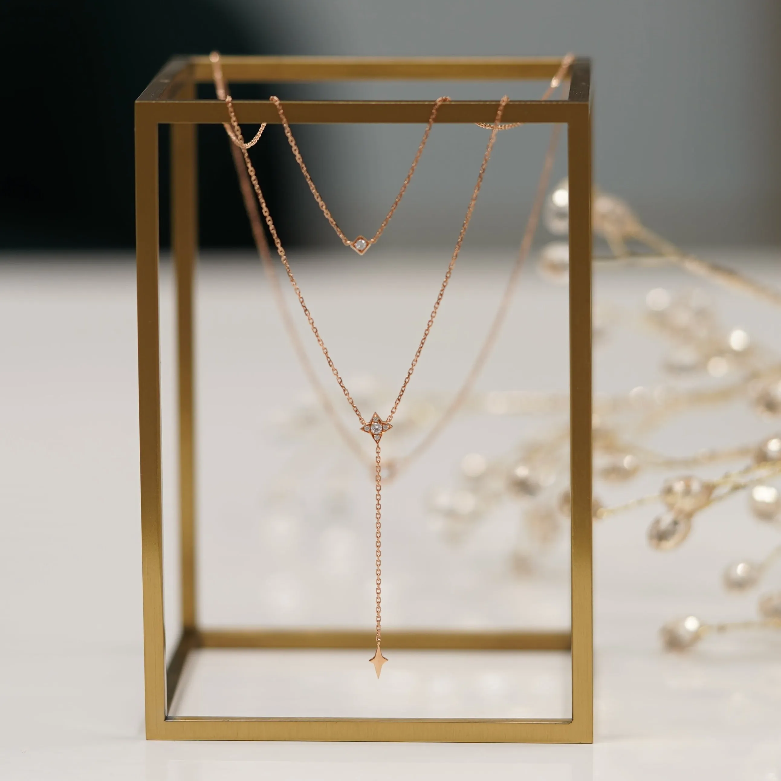 Galaxy - 18K Rose Gold Diamond Stacking Necklace