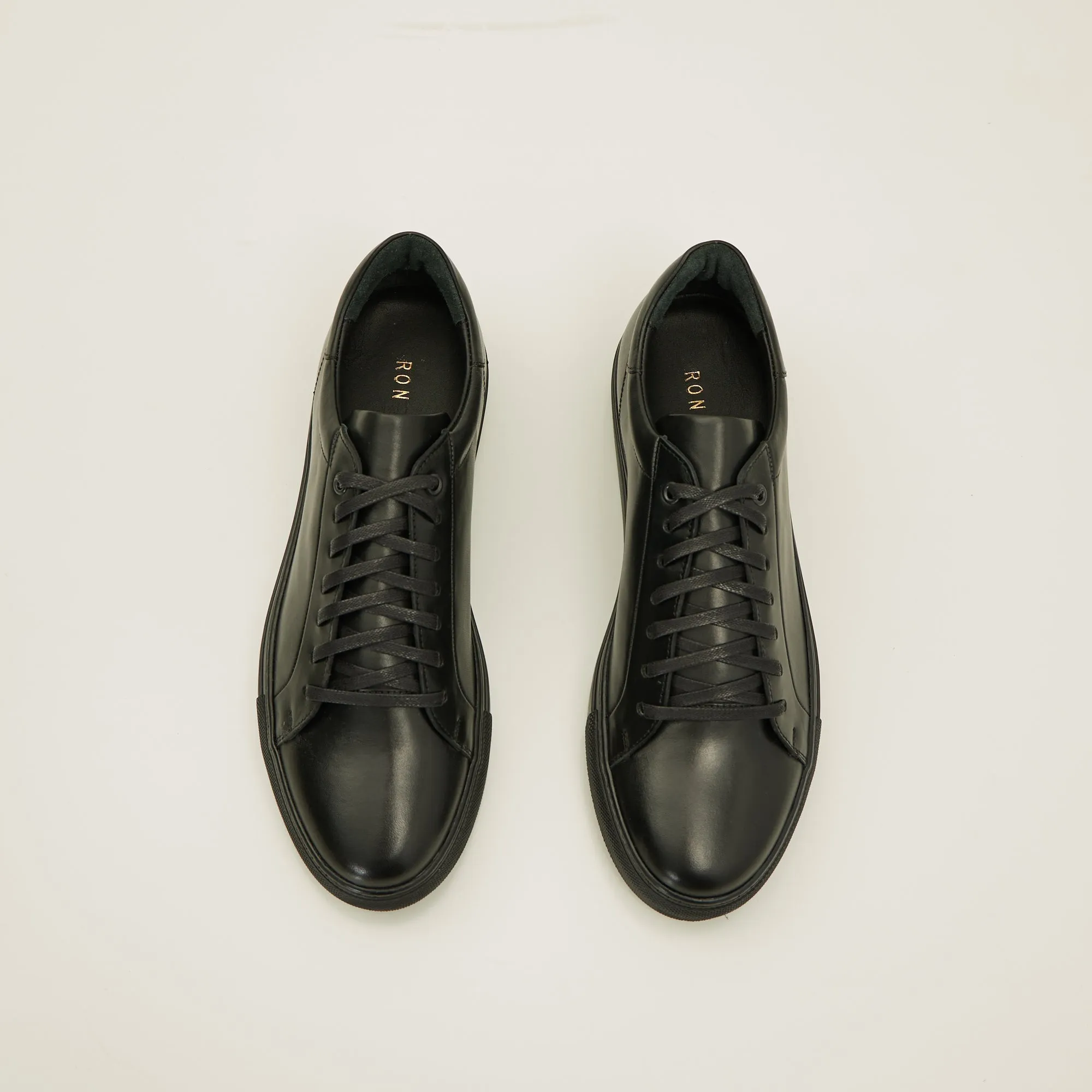 Genuine Leather Court Sneakers - Black