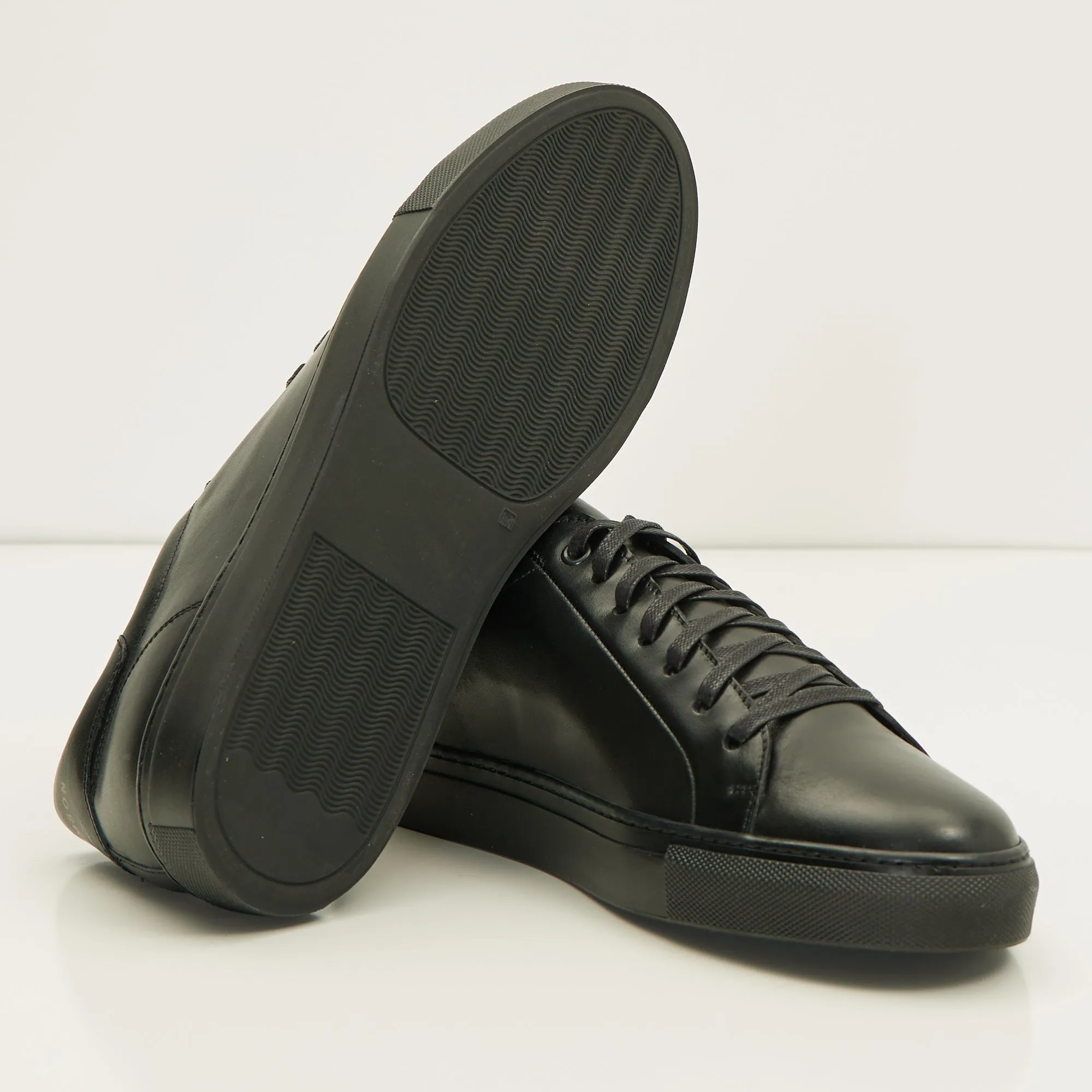 Genuine Leather Court Sneakers - Black