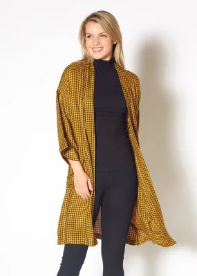 Gingham Kimono Cardigan in Mustard Dark Navy Checker