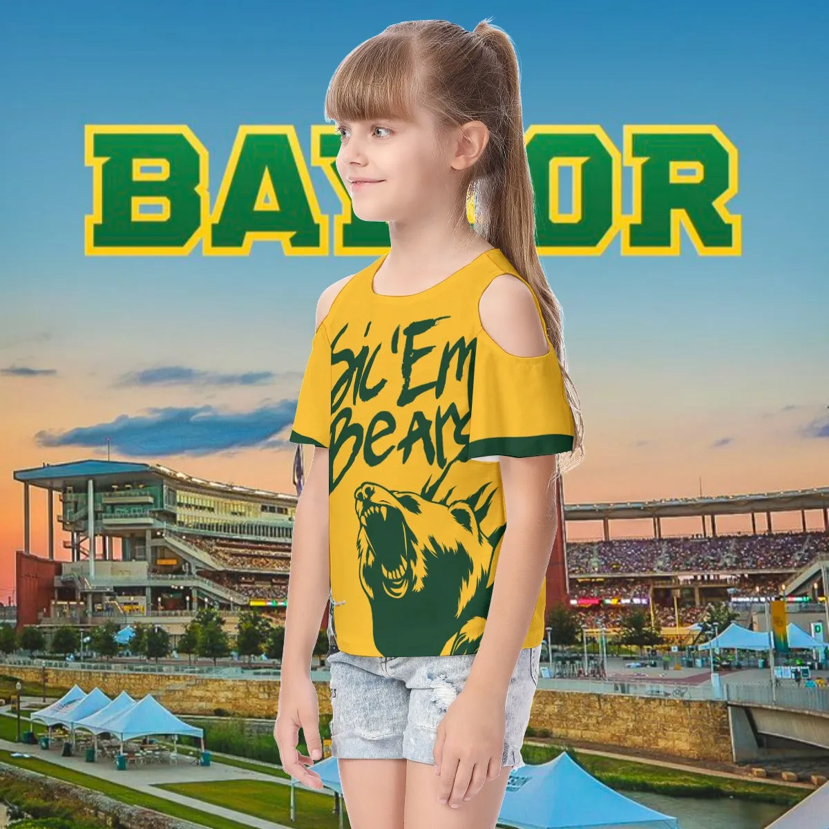 Girl's Baylor Cold Shoulder T-shirt With Ruffle Sleeves