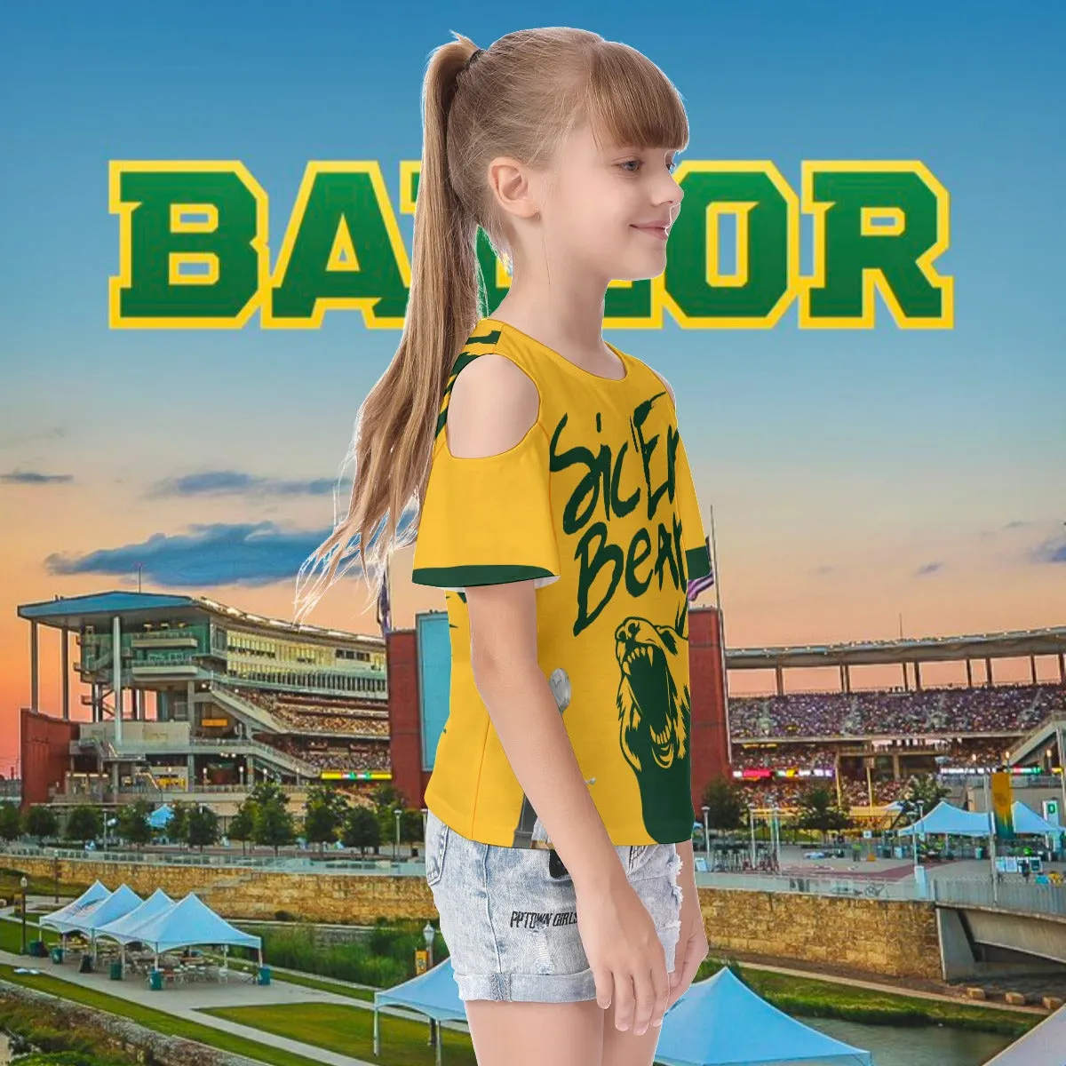 Girl's Baylor Cold Shoulder T-shirt With Ruffle Sleeves