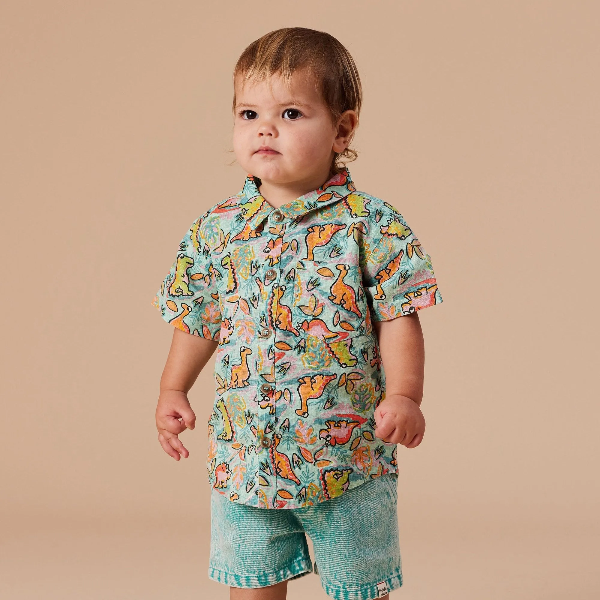 Goldie   Ace Holiday Linen Shirt Dino  Jungle