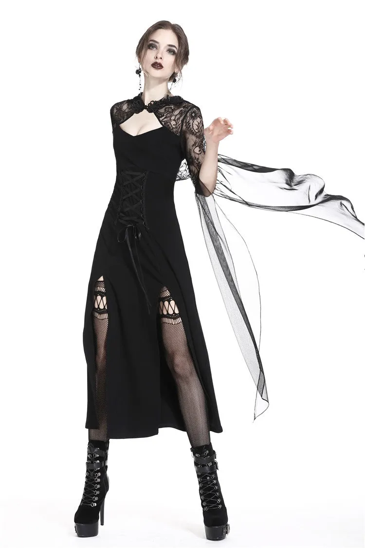 Gothic lacey hooded side slits maxi dress DW244