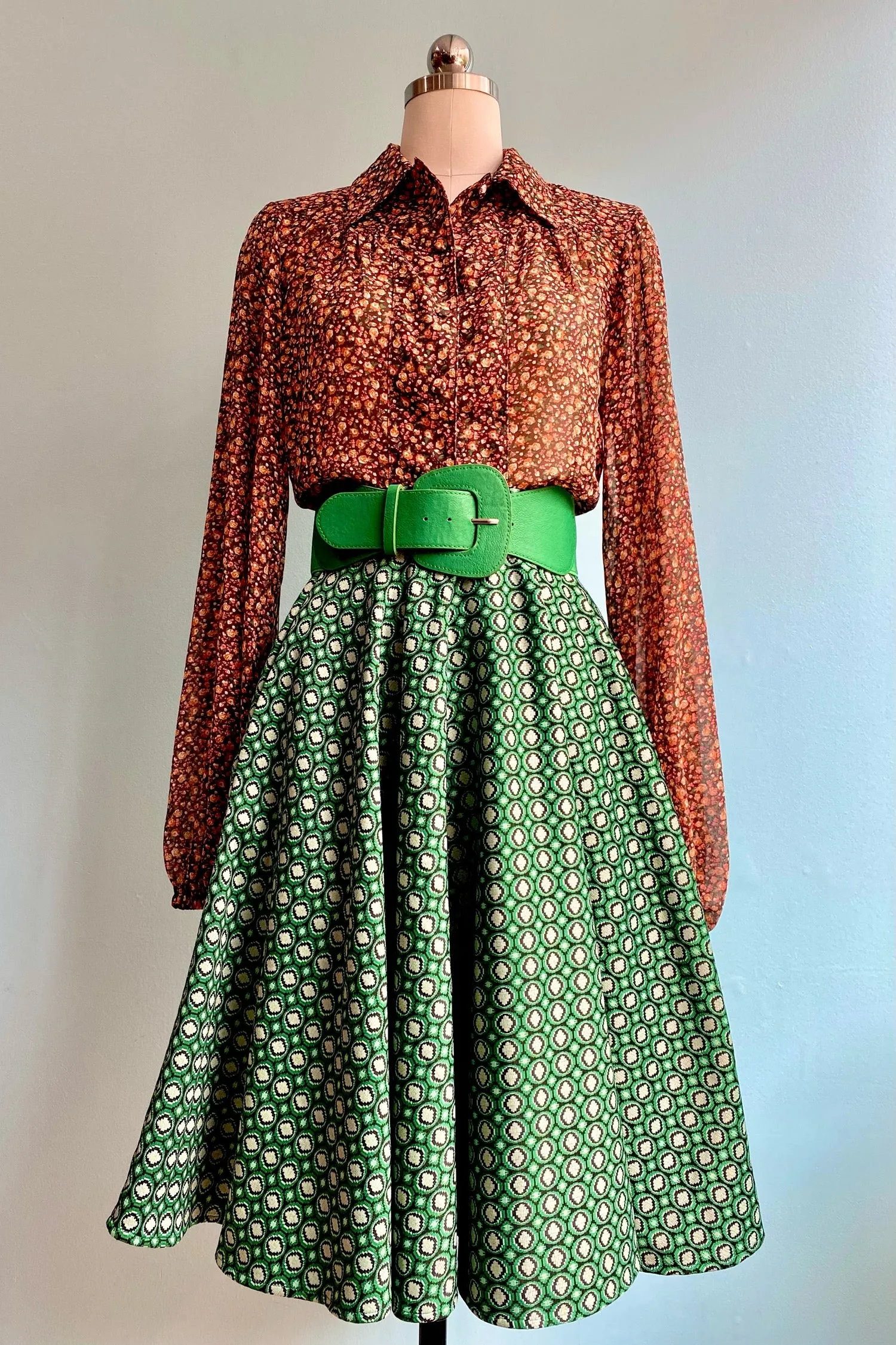 Green Dot Circle Skirt by Heart of Haute