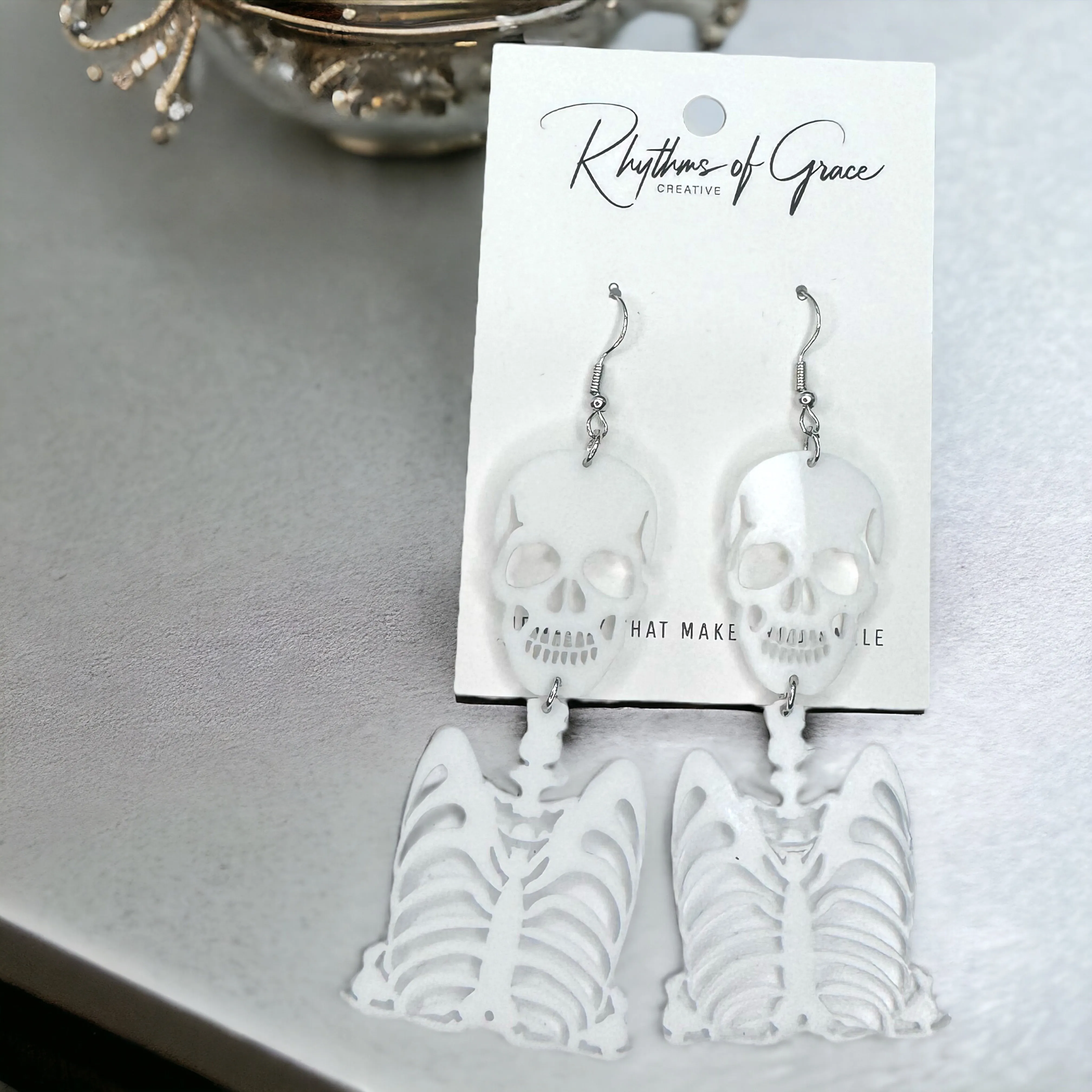 Halloween Spooktacular Style: White Dangle Skeleton Earrings!