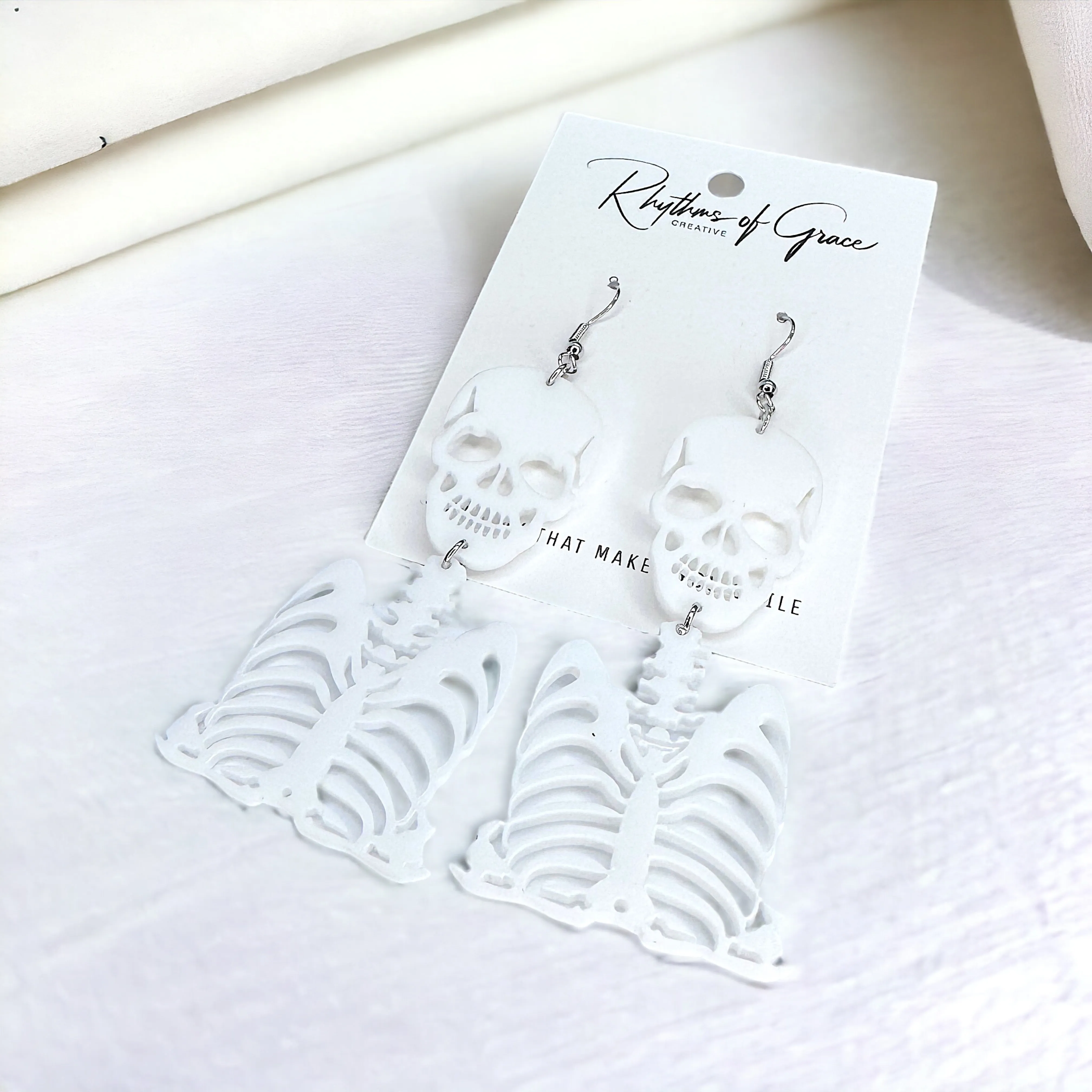 Halloween Spooktacular Style: White Dangle Skeleton Earrings!