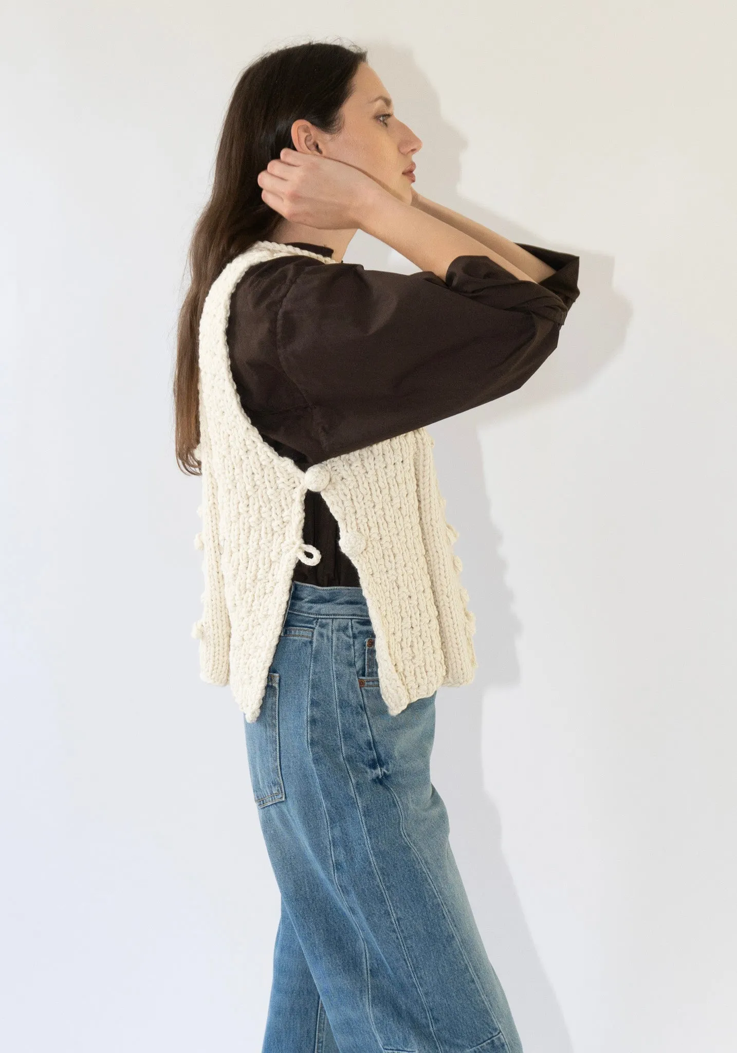 Hand Knit Gilet in Cream