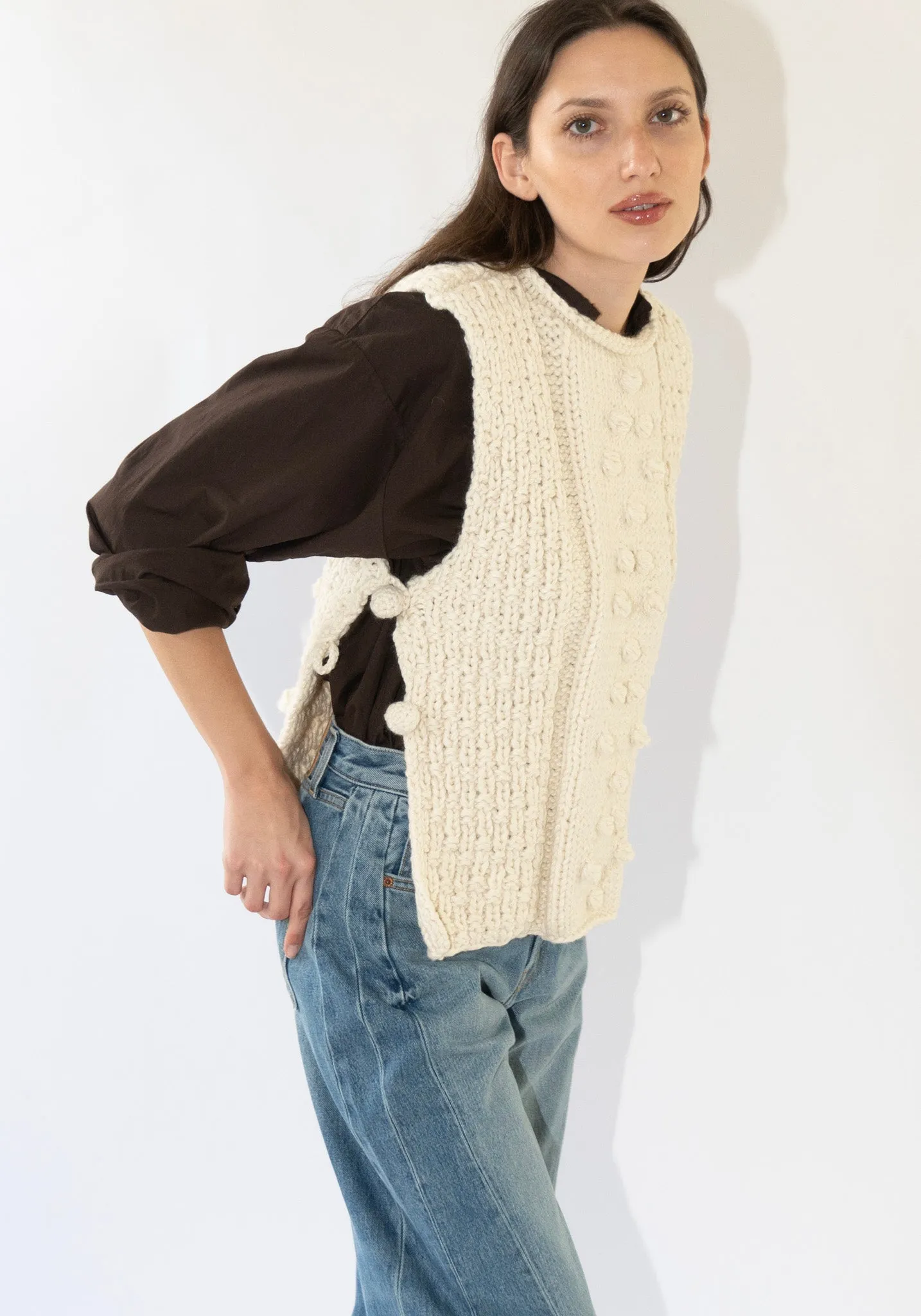 Hand Knit Gilet in Cream