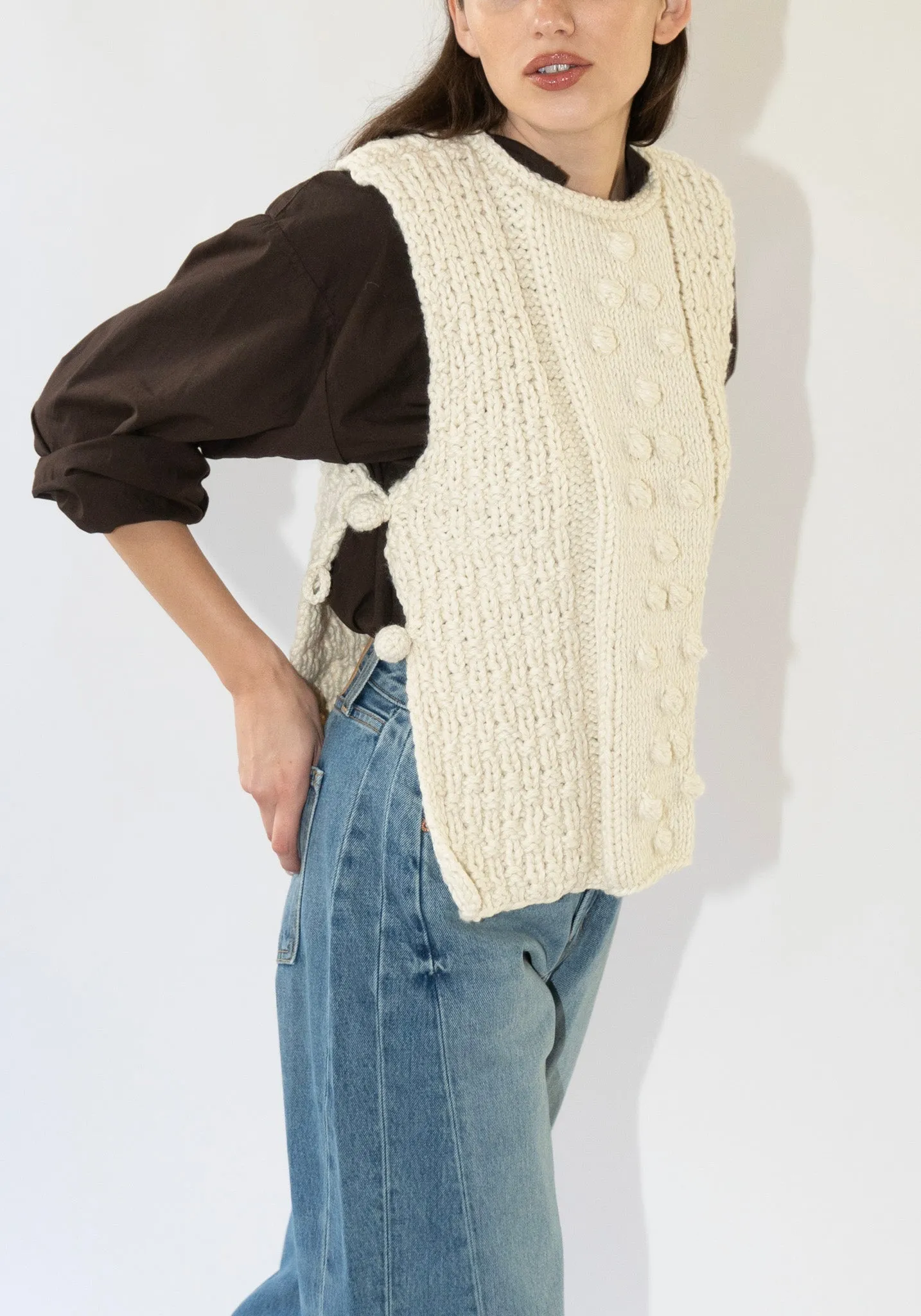 Hand Knit Gilet in Cream