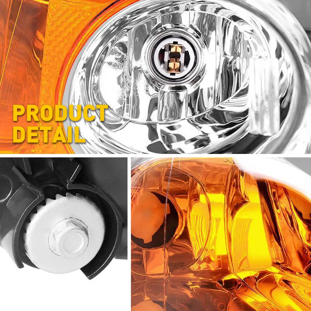 Headlight Assembly Compatible with 2001-2003 Honda Civic Chrome Housing Amber Reflector Pair