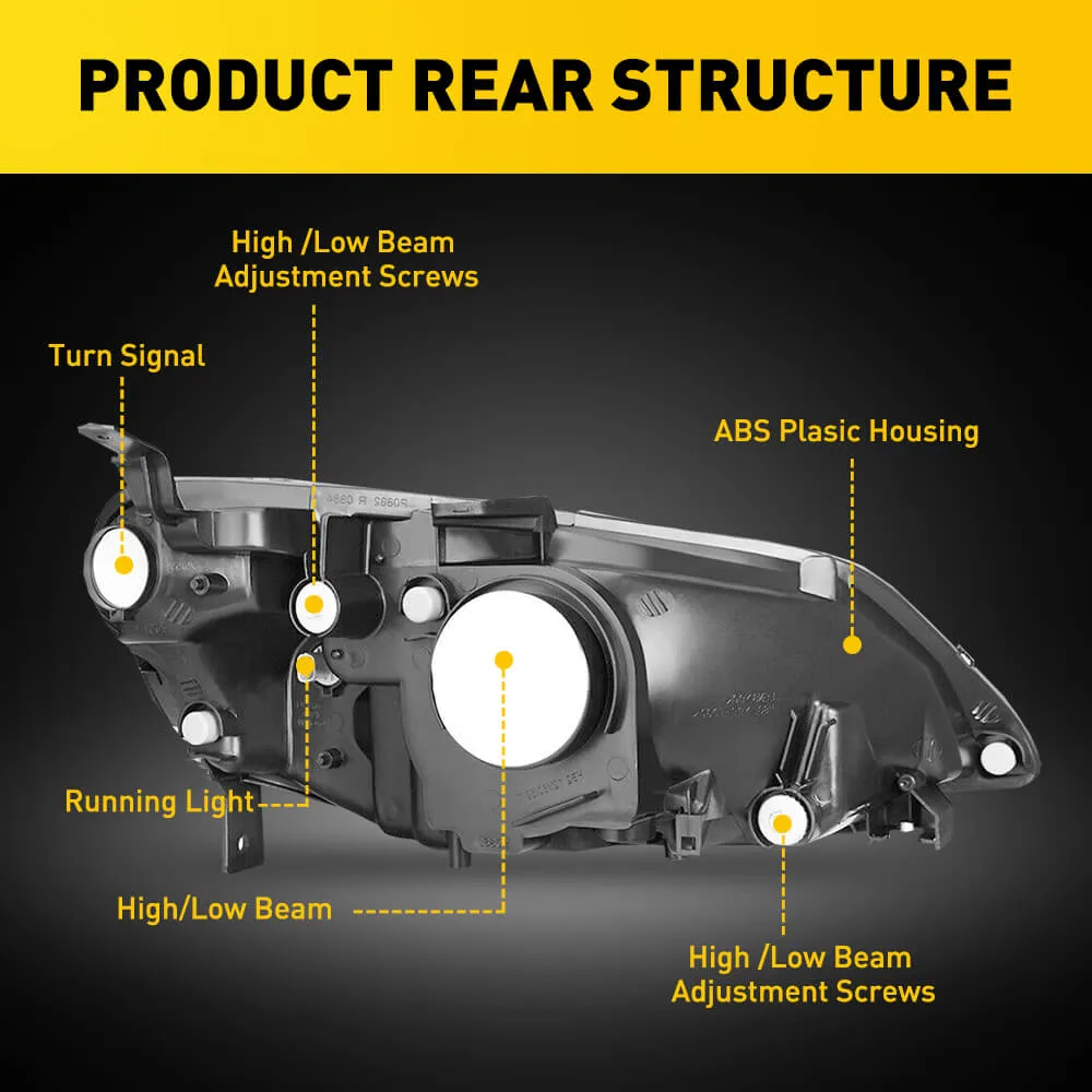 Headlight Assembly Compatible with 2001-2003 Honda Civic Chrome Housing Amber Reflector Pair