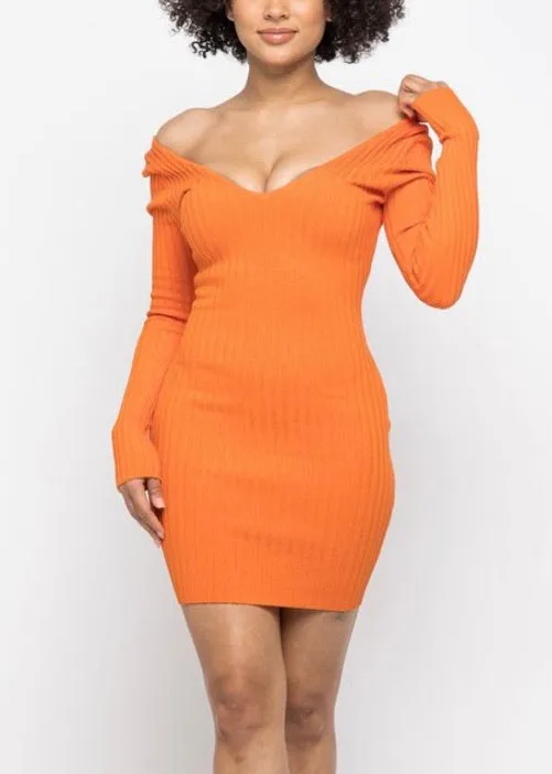 Hera Collection LSLV V-Neck Mini Dress (Orange) 22408