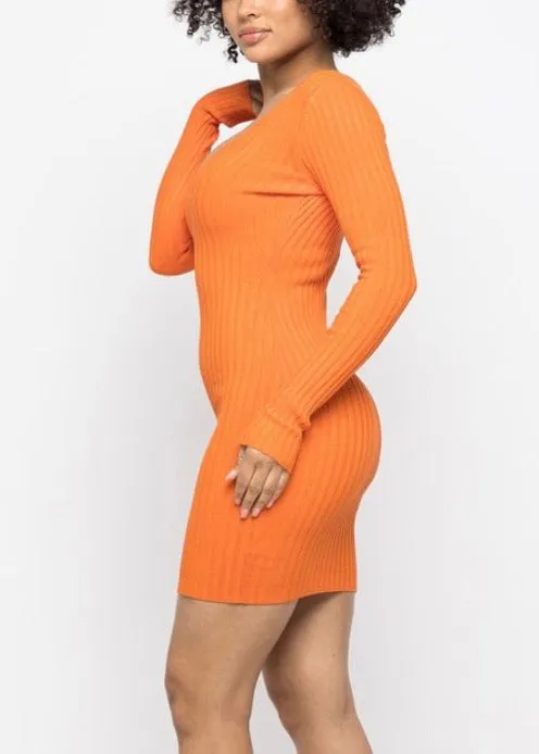 Hera Collection LSLV V-Neck Mini Dress (Orange) 22408