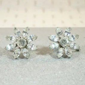 Icy Rhinestone Flower Screw-Back Earrings