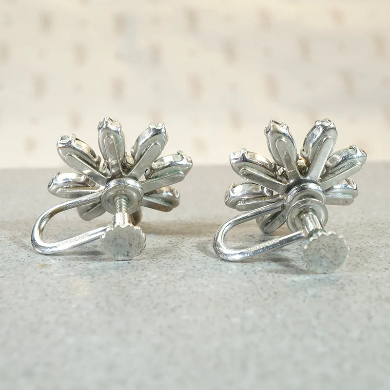 Icy Rhinestone Flower Screw-Back Earrings