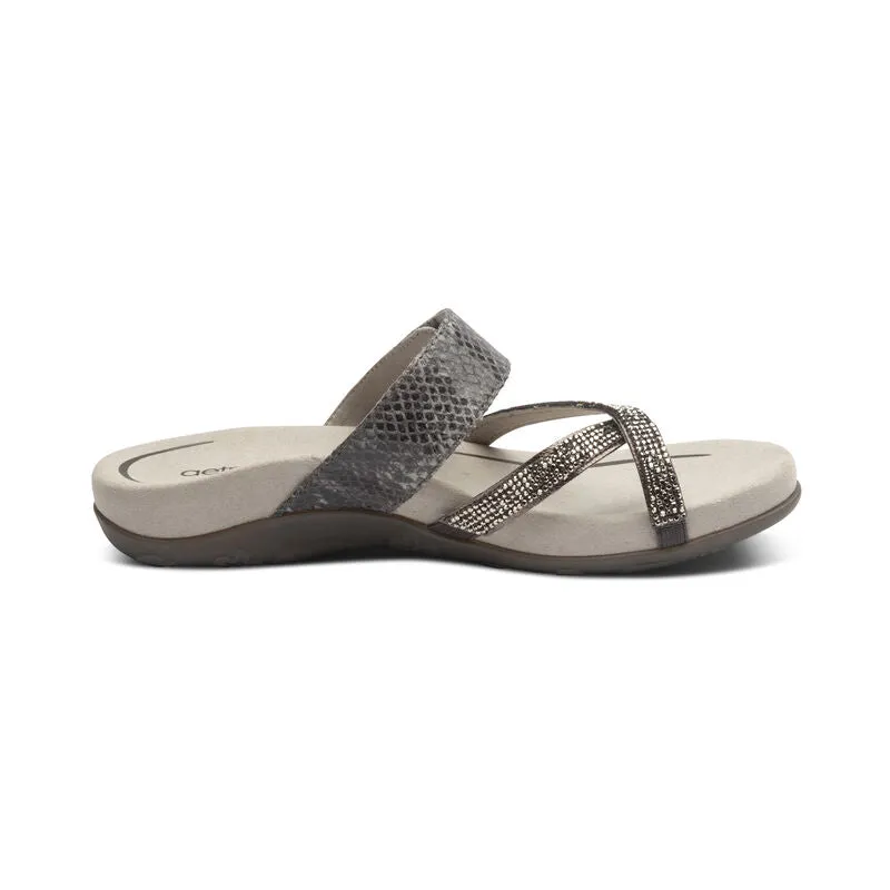 Izzy Adjustable Toe Loop Slide Sandal in Pewter Sparkle