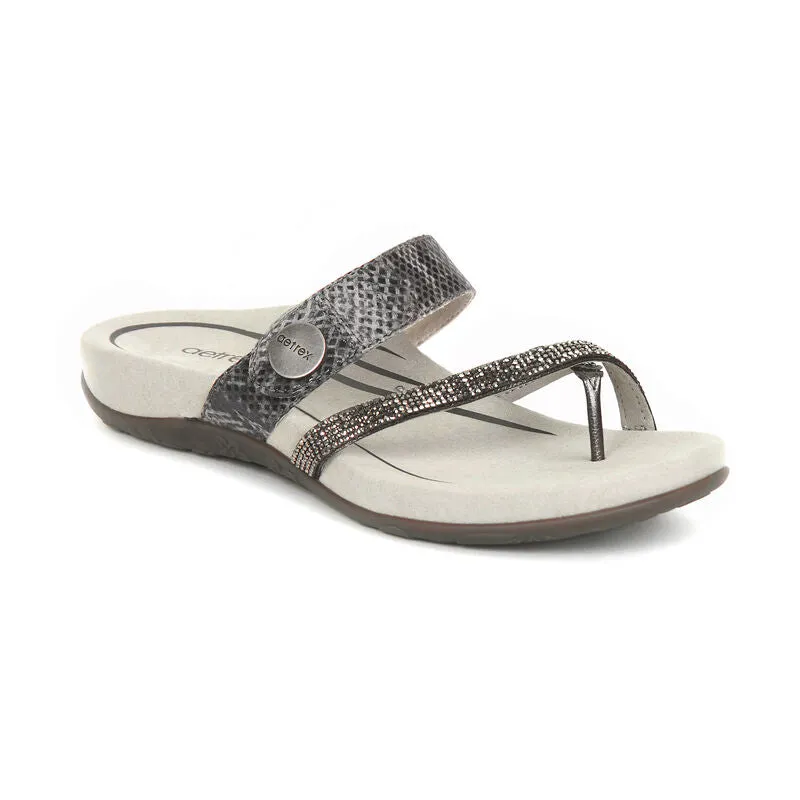 Izzy Adjustable Toe Loop Slide Sandal in Pewter Sparkle