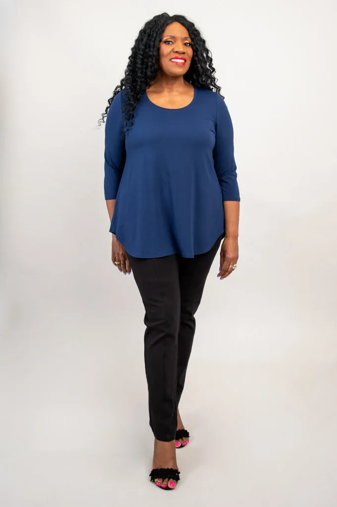 Jazz 3/4 Slv Top, Indigo, Bamboo