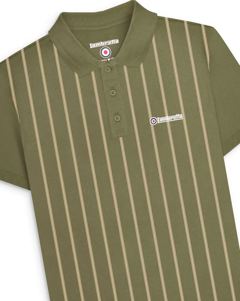 Lambretta Men's SS1027 Pinstripe Polo Shirt Khaki Green