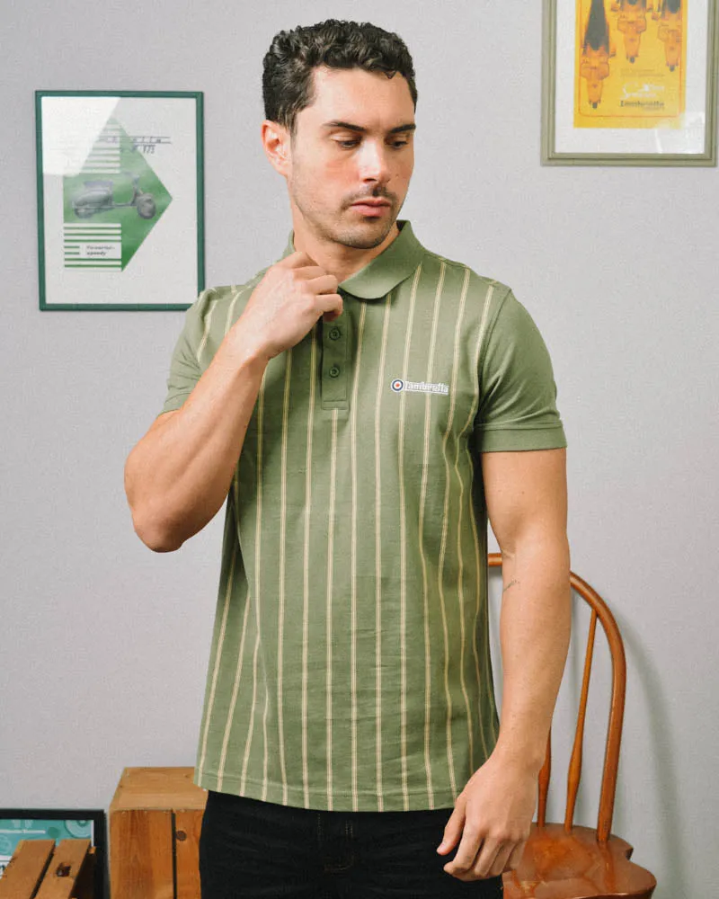 Lambretta Men's SS1027 Pinstripe Polo Shirt Khaki Green