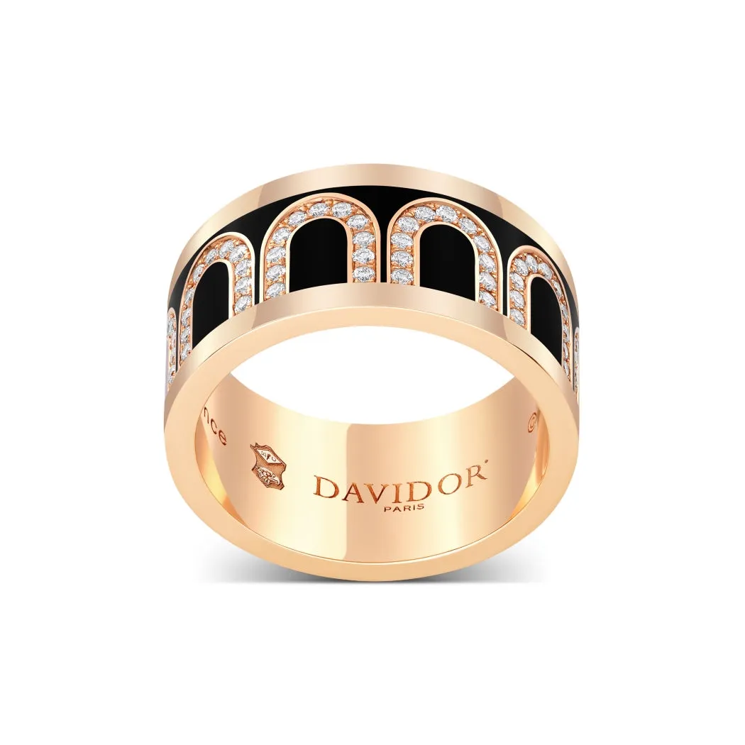 L'Arc de DAVIDOR Ring GM, 18k Rose Gold with Caviar Lacquered Ceramic and Arcade Diamonds