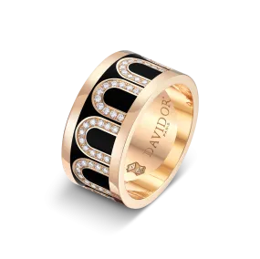 L'Arc de DAVIDOR Ring GM, 18k Rose Gold with Caviar Lacquered Ceramic and Arcade Diamonds