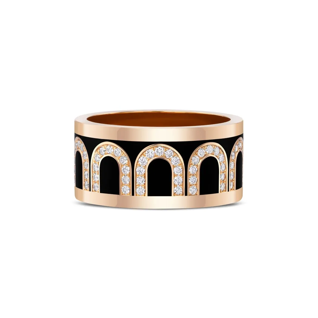 L'Arc de DAVIDOR Ring GM, 18k Rose Gold with Caviar Lacquered Ceramic and Arcade Diamonds