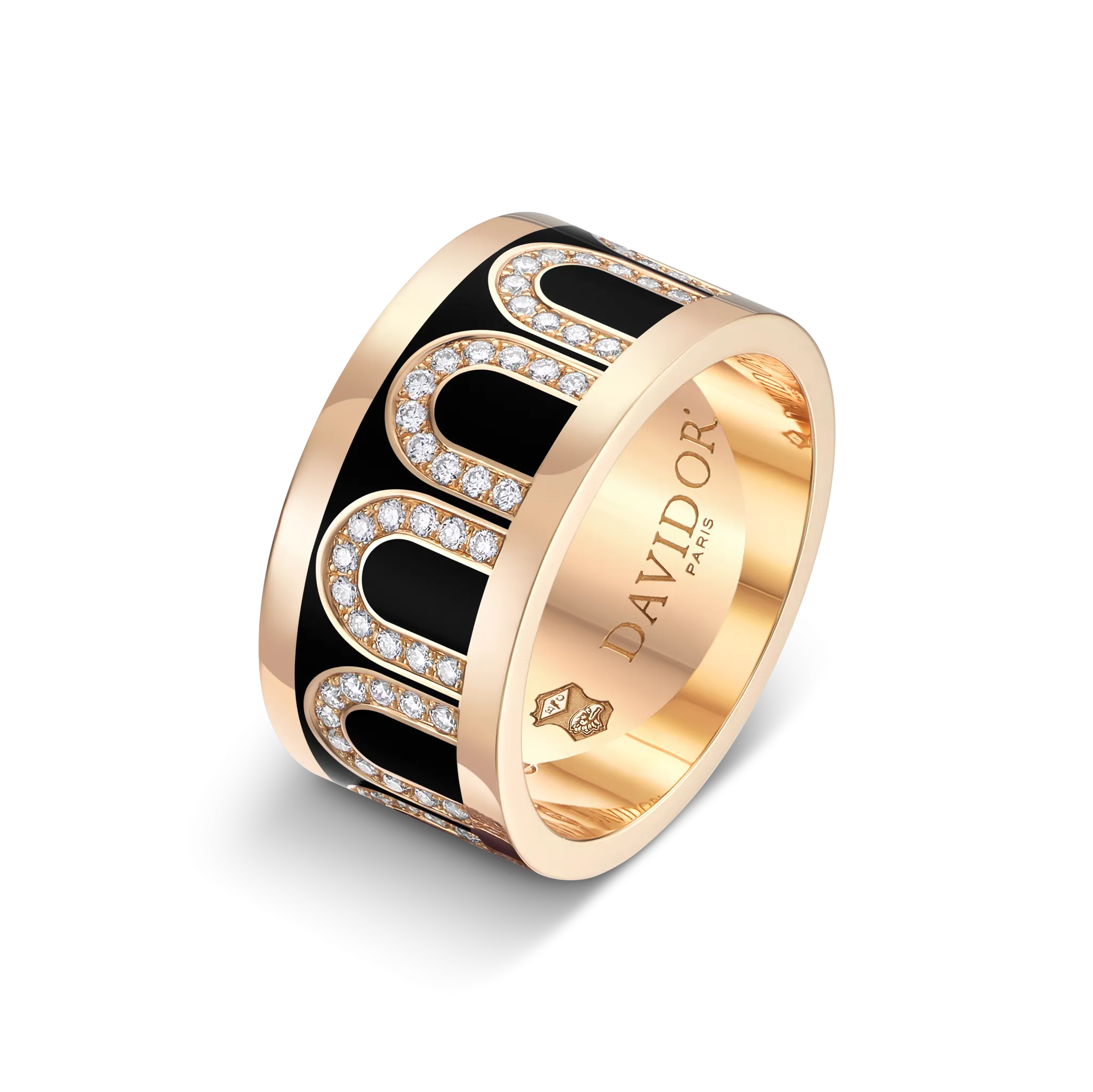 L'Arc de DAVIDOR Ring GM, 18k Rose Gold with Caviar Lacquered Ceramic and Arcade Diamonds