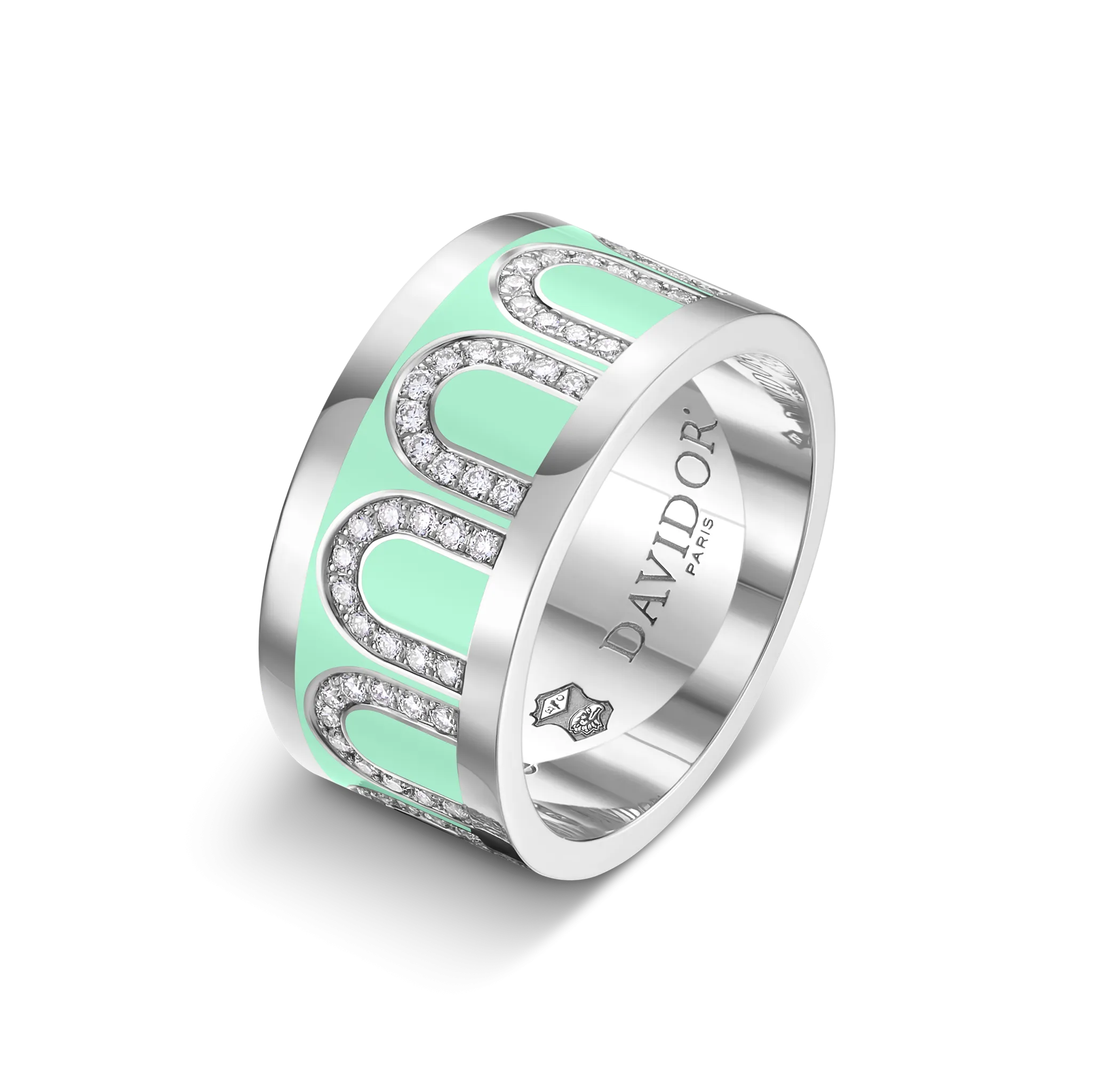 L'Arc de DAVIDOR Ring GM, 18k White Gold with Palm Beach Lacquered Ceramic and Arcade Diamonds