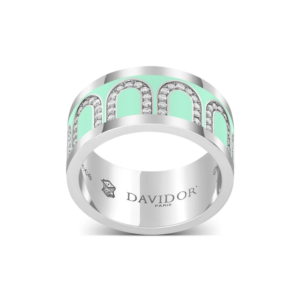 L'Arc de DAVIDOR Ring GM, 18k White Gold with Palm Beach Lacquered Ceramic and Arcade Diamonds