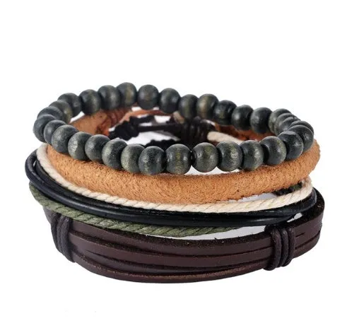 Leather Bracelet Men Multilayer Bead Bracelet Punk Wrap Bracelets for Women Vintage punk Men Jewelry