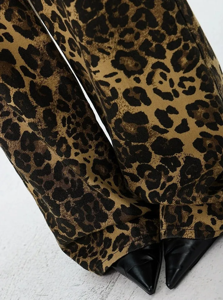 Leopard Print Straight-Leg Denim Jeans