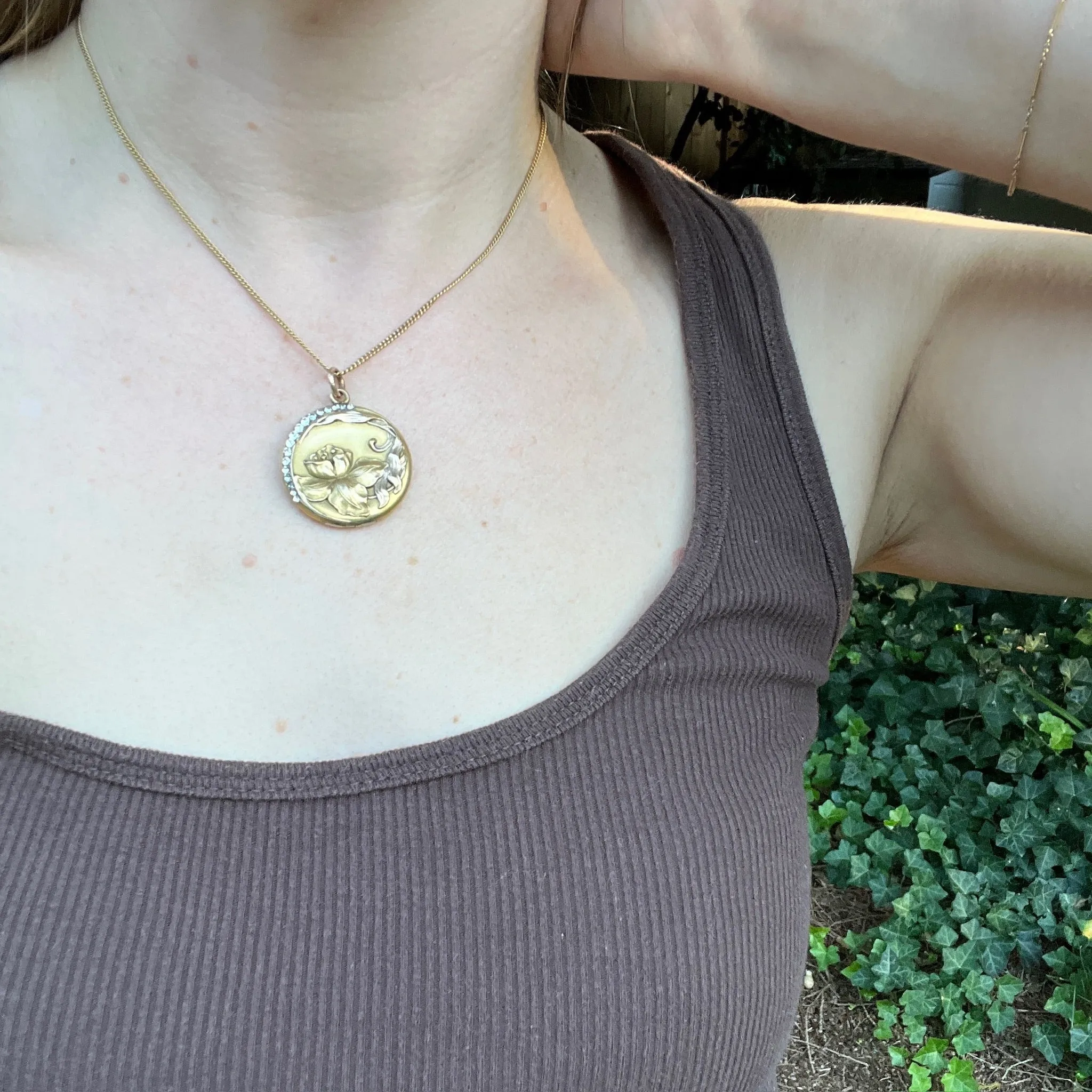 Lily Under a Crescent Moon Art Nouveau Locket