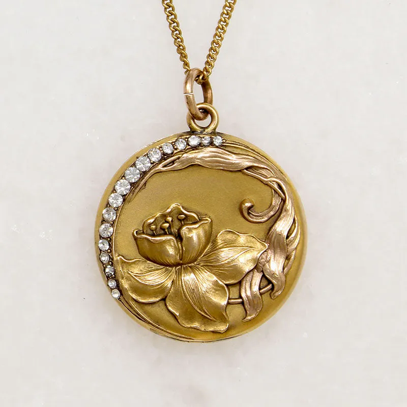 Lily Under a Crescent Moon Art Nouveau Locket