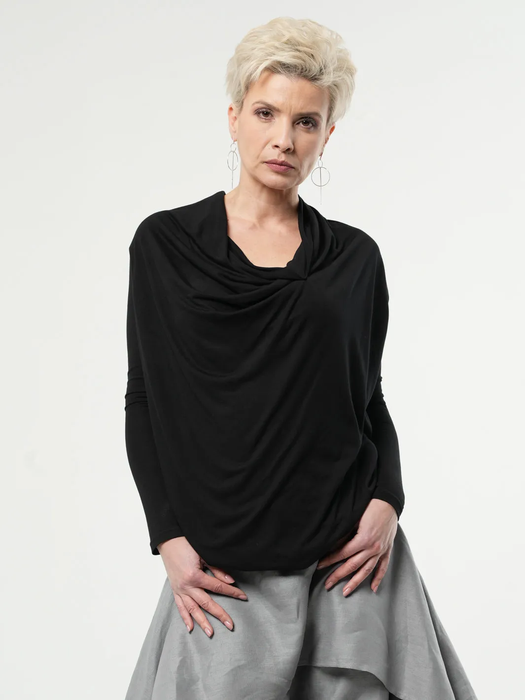 Long Sleeved Draped Top In Black