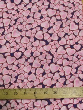 Love Hearts Poly Cotton Printed Fabric / Purple / Sold By The Yard