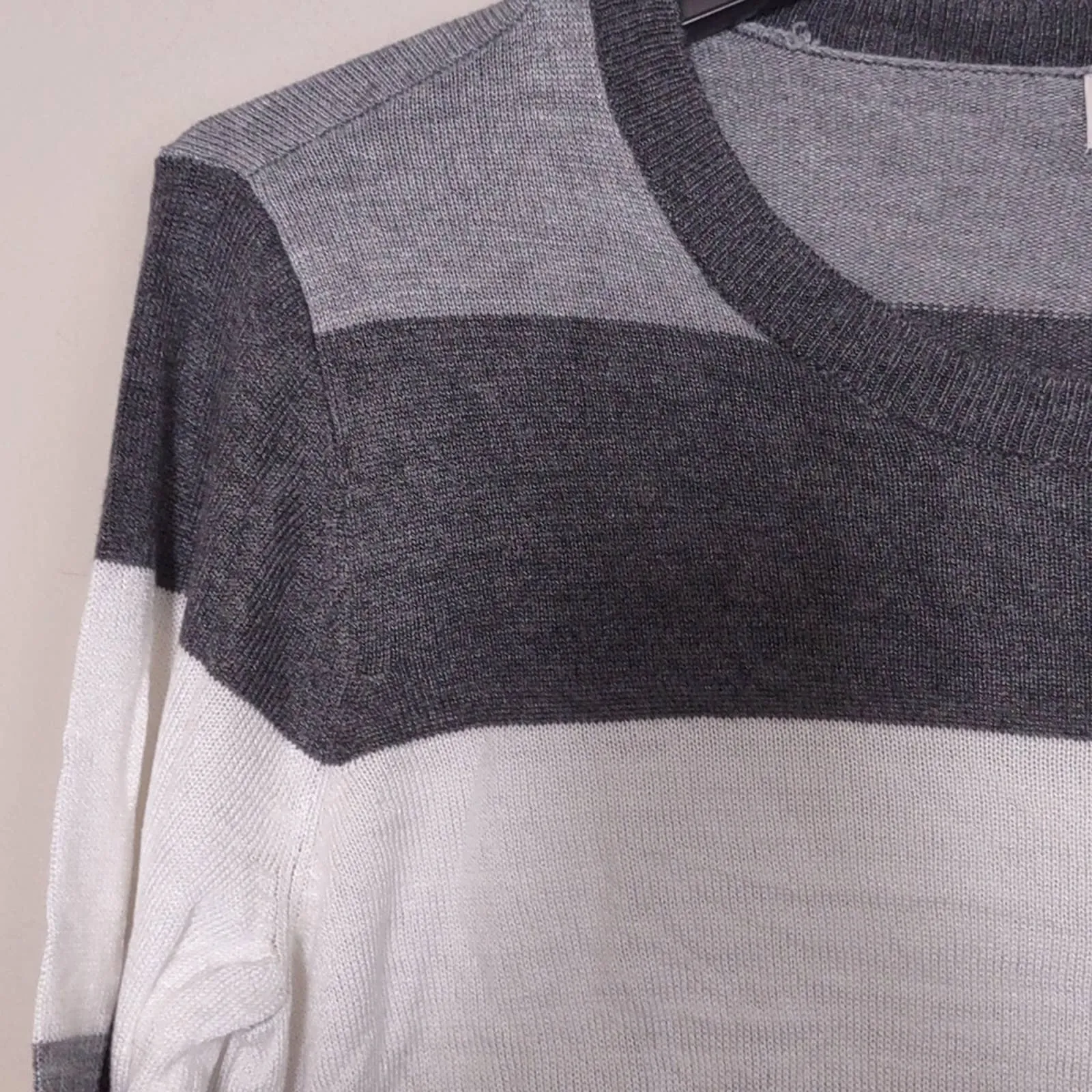 Maison Jules Color Block Jewel Neck T Shirt Sweater Steel Grey Medium