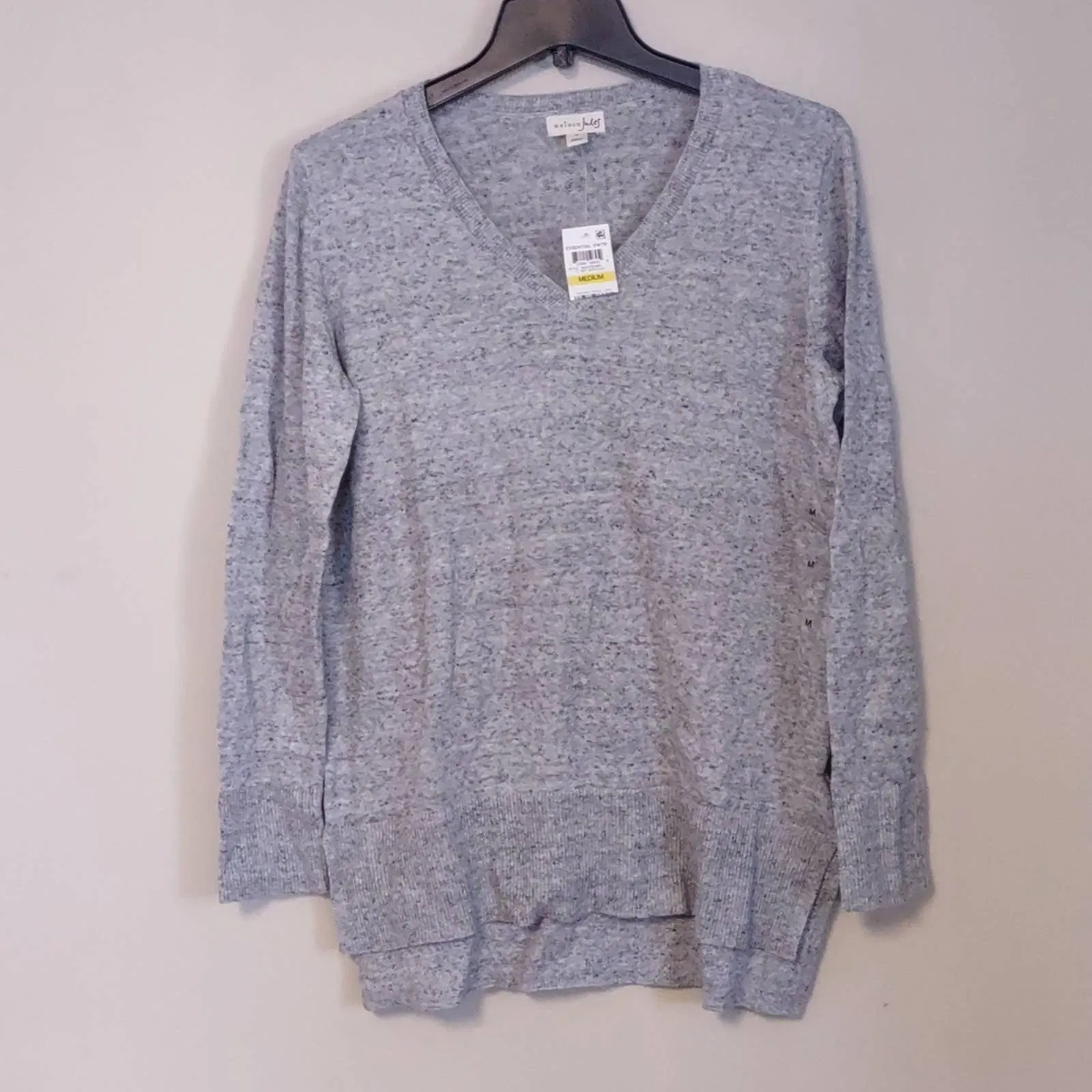 Maison Jules Cotton V Neck Tunic Sweater Gray